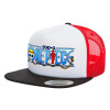 Adult Foam Flat Snapback with Mesh Black-White-Red (POLYESTER, ADULT, UNISEX, ONE SIZE)