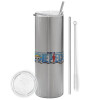 Tumbler stainless steel Silver 600ml, with metal straw & cleaning brush