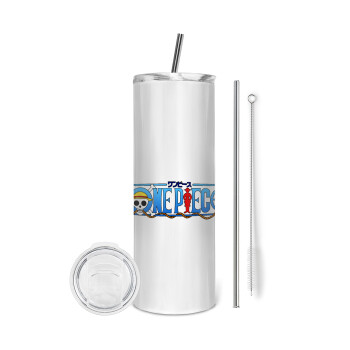 Onepiece logo, Eco friendly stainless steel tumbler 600ml, with metal straw & cleaning brush