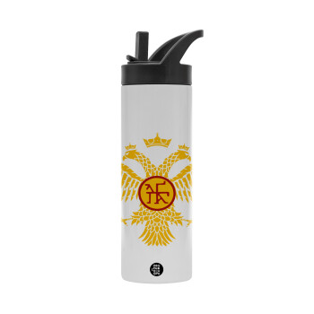 Byzantine Empire, Metallic thermos bottle with straw & handle, stainless steel (Stainless steel 304), double-walled, 600ml.