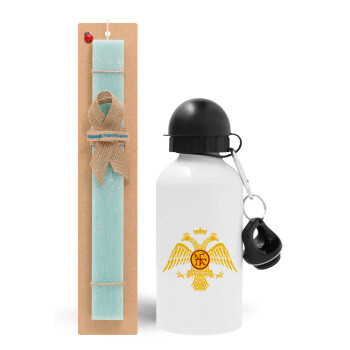 Byzantine Empire, Easter Set, metallic aluminum water bottle (500ml) & scented flat candle (30cm) (TURQUOISE)