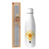 Easter Set, metallic stainless thermos bottle (500ml) & scented flat Easter candle (30cm) (GRAY)