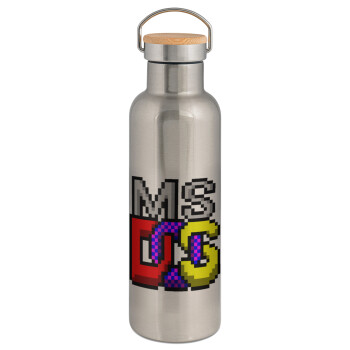MsDos, Stainless steel Silver with wooden lid (bamboo), double wall, 750ml