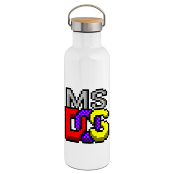MsDos, Stainless steel White with wooden lid (bamboo), double wall, 750ml