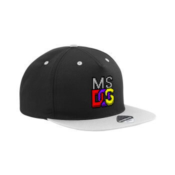 MsDos, Adult Flat Snapback Hat Black/Grey, (100% COTTON TWILL, ADULT, UNISEX, ONE SIZE)