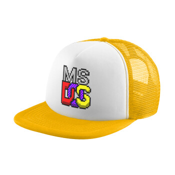 MsDos, Adult Soft Trucker Hat with Yellow/White Mesh (POLYESTER, ADULT, UNISEX, ONE SIZE)