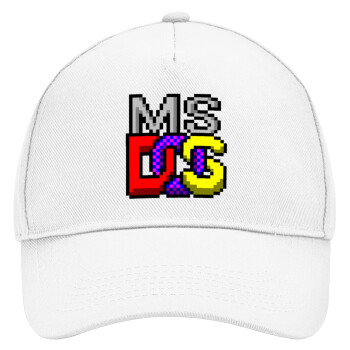 MsDos, Adult Baseball Cap, Drill, White (100% COTTON, ADULT, UNISEX, ONE SIZE)