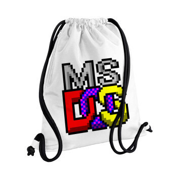 MsDos, Τσάντα πλάτης πουγκί GYMBAG λευκή, με τσέπη (40x48cm) & χονδρά κορδόνια