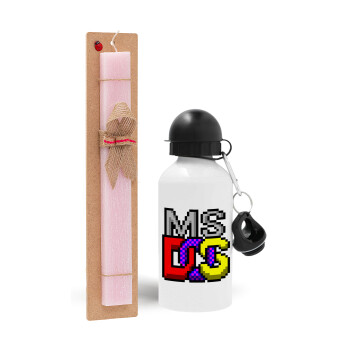 MsDos, Easter Set, metallic aluminum bottle (500ml) & aromatic flat Easter candle (30cm) (PINK)