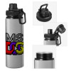 Metallic water bottle with safety cap, 850ml aluminum