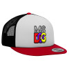 Adult Foam Flat Snapback with Mesh Red-White-Black (POLYESTER, ADULT, UNISEX, ONE SIZE)