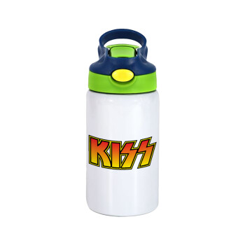 KISS, Children's hot water bottle, stainless steel, with safety straw, green, blue (350ml)