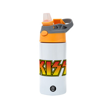 KISS, Children's hot water bottle, stainless steel, with safety straw, Orange/Grey (360ml) BPA-FREE