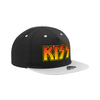 KISS, Adult Flat Snapback Hat Black/Grey, (100% COTTON TWILL, ADULT, UNISEX, ONE SIZE)