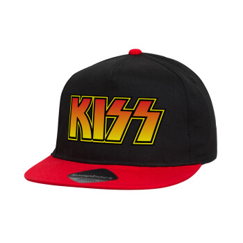 KISS, Children's Flat Snapback Hat, Black/Red (100% COTTON, CHILDREN'S, UNISEX, ONE SIZE)