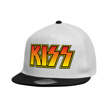 KISS, Child's Flat Snapback Hat, White (100% COTTON, CHILDREN'S, UNISEX, ONE SIZE)