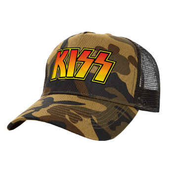 KISS, Adult Structured Trucker Hat, with Mesh, (Camouflage) Army (100% COTTON, ADULT, UNISEX, ONE SIZE)