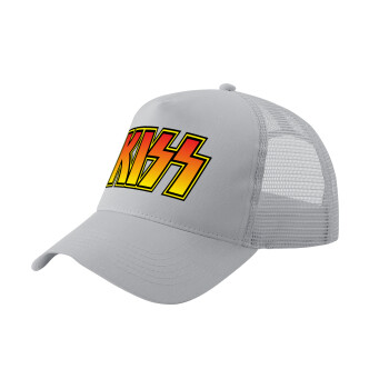 KISS, Adult Structured Trucker Hat, with Mesh, GRAY (100% COTTON, ADULT, UNISEX, ONE SIZE)