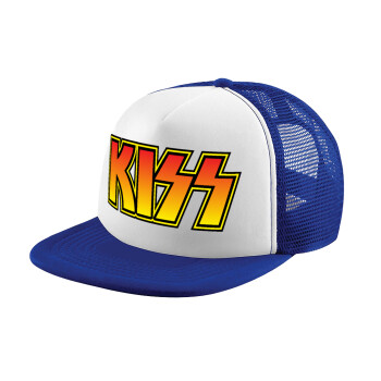 KISS, Adult Soft Trucker Hat with Blue/White Mesh (POLYESTER, ADULT, UNISEX, ONE SIZE)