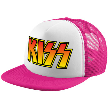 KISS, Child's Soft Trucker Hat with Pink/White Mesh (POLYESTER, CHILD, ONE SIZE)