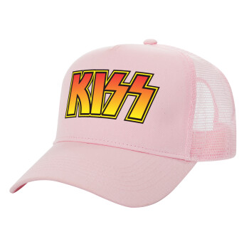 KISS, Adult Structured Trucker Hat, with Mesh, PINK (100% COTTON, ADULT, UNISEX, ONE SIZE)