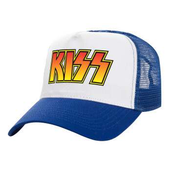 KISS, Adult Structured Trucker Hat, with Mesh, WHITE/BLUE (100% COTTON, ADULT, UNISEX, ONE SIZE)