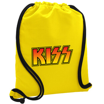 KISS, Backpack pouch GYMBAG Yellow, with pocket (40x48cm) & thick cords