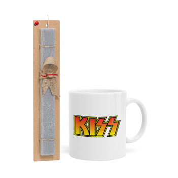 KISS, Easter Set, Ceramic Cup (330ml) & Easter aromatic flat candle (30cm) (GRAY)