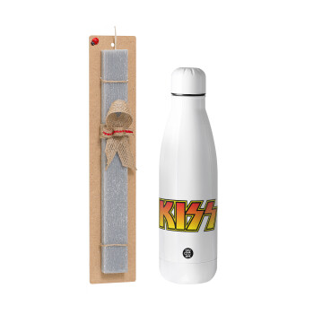 KISS, Easter Set, metallic stainless thermos bottle (500ml) & scented flat Easter candle (30cm) (GRAY)