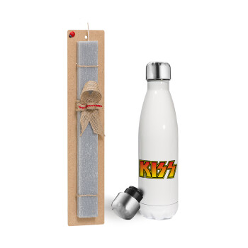 KISS, Easter candle, metallic white thermos bottle (500ml) & aromatic flat candle (30cm) (GRAY)