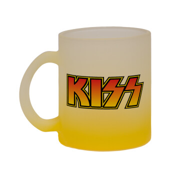 KISS, Κούπα γυάλινη δίχρωμη με βάση το κίτρινο ματ, 330ml