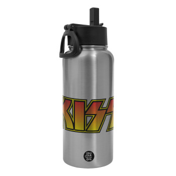 KISS, Metal mug thermo Silver with Straw and Spout Lid (Stainless steel), double wall, 950ml