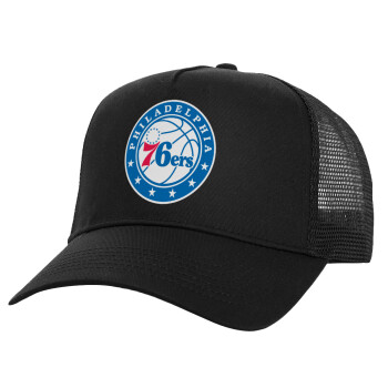 Philadelphia 76ers, Structured Trucker Adult Hat, with Mesh, Black (100% COTTON, ADULT, UNISEX, ONE SIZE)