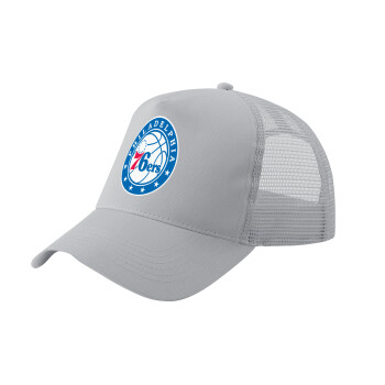 Philadelphia 76ers, Καπέλο Ενηλίκων Structured Trucker, με Δίχτυ, ΓΚΡΙ (100% ΒΑΜΒΑΚΕΡΟ, ΕΝΗΛΙΚΩΝ, UNISEX, ONE SIZE)