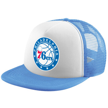 Philadelphia 76ers, Καπέλο παιδικό Soft Trucker με Δίχτυ ΓΑΛΑΖΙΟ/ΛΕΥΚΟ (POLYESTER, ΠΑΙΔΙΚΟ, ONE SIZE)