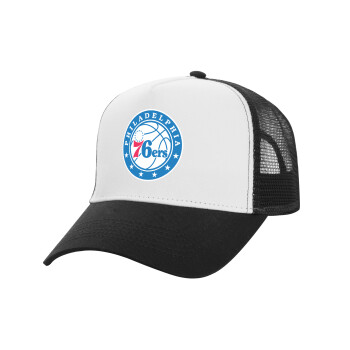 Philadelphia 76ers, Adult Structured Trucker Hat, with Mesh, WHITE/BLACK (100% COTTON, ADULT, UNISEX, ONE SIZE)