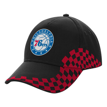 Philadelphia 76ers, Καπέλο Ενηλίκων Ultimate ΜΑΥΡΟ/ΚΟΚΚΙΝΟ RACING, (100% ΒΑΜΒΑΚΕΡΟ DRILL, ΕΝΗΛΙΚΩΝ, UNISEX, ONE SIZE)