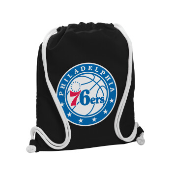 Philadelphia 76ers, Backpack pouch GYMBAG Black, with pocket (40x48cm) & thick white cords