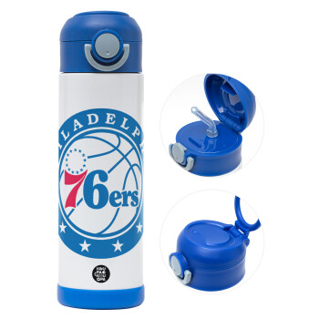 Philadelphia 76ers, Παιδικό παγούρι θερμό, ανοξείδωτο, με καλαμάκι ασφαλείας, ΜΠΛΕ (500ml)