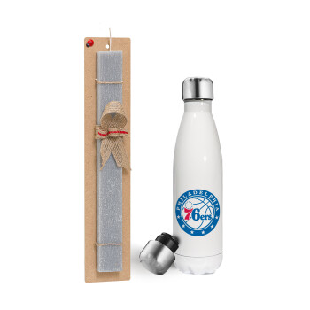 Philadelphia 76ers, Easter candle, metallic white thermos bottle (500ml) & aromatic flat candle (30cm) (GRAY)