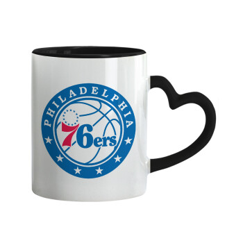 Philadelphia 76ers, Κούπα καρδιά χερούλι μαύρη, κεραμική, 330ml