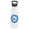 White water bottle with straw, stainless steel 600ml