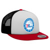 Adult Foam Flat Snapback with Mesh Red-White-Black (POLYESTER, ADULT, UNISEX, ONE SIZE)