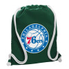 Backpack pouch GYMBAG BOTTLE GREEN, with pocket (40x48cm) & thick white cords