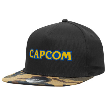 Capcom, Adult Flat Snapback Hat Black/Camouflage, (100% COTTON TWILL, ADULT, UNISEX, ONE SIZE)