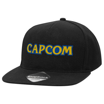 Capcom, Adult Flat Snapback Hat Black, (100% COTTON TWILL, ADULT, UNISEX, ONE SIZE)