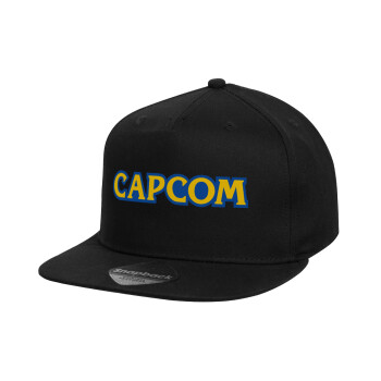 Capcom, Children's Flat Snapback Hat, Black (100% COTTON, CHILD, UNISEX, ONE SIZE)