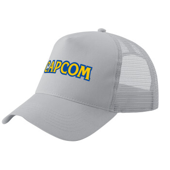 Capcom, Adult Structured Trucker Hat, with Mesh, GRAY (100% COTTON, ADULT, UNISEX, ONE SIZE)