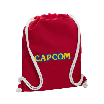 Capcom, Backpack pouch GYMBAG Red, with pocket (40x48cm) & thick cords