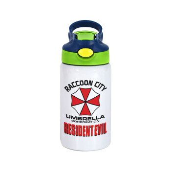 Resident Evil, Children's hot water bottle, stainless steel, with safety straw, green, blue (350ml)